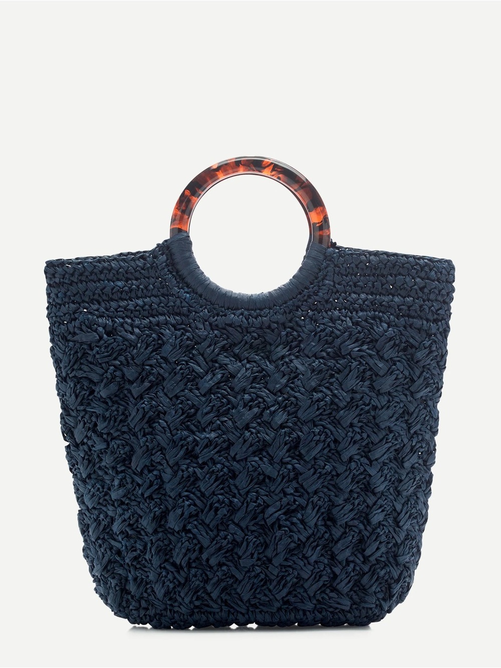 NWT J. Crew Navy Woven Tote with Tortoiseshell Handle